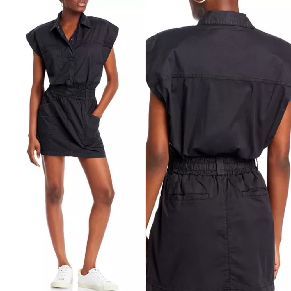 PISTOLA Anthropologie Rosie Mini Dress Smocked Waist Sz Medium Fade Black Casual